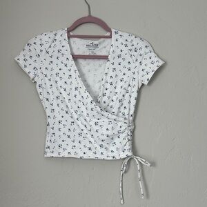 Hollister Blue Floral Print Wrap Blouse